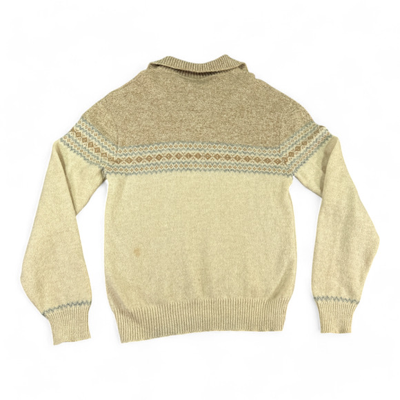 Vintage Jantzen Sweater Adult MEDIUM Brown Cream Fair Isle Mock Neck Collar 70s - Picture 3 of 11